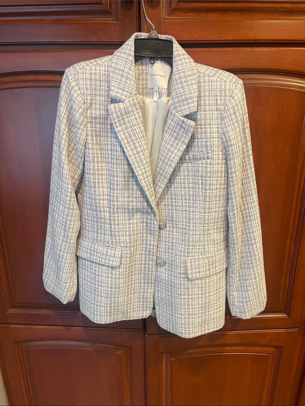 Avec Les Filles Gray Tweed Blazer with Blue Threading